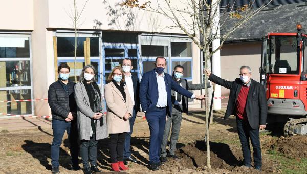 Loiret : les collèges s'habillent de vert - Marc Gaudet et les élus devant un arbre planté