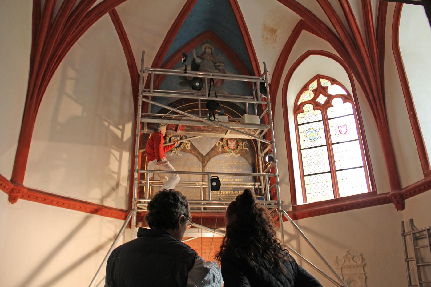 Phase d'étude de la peinture murale de la chapelle de Chamerolles