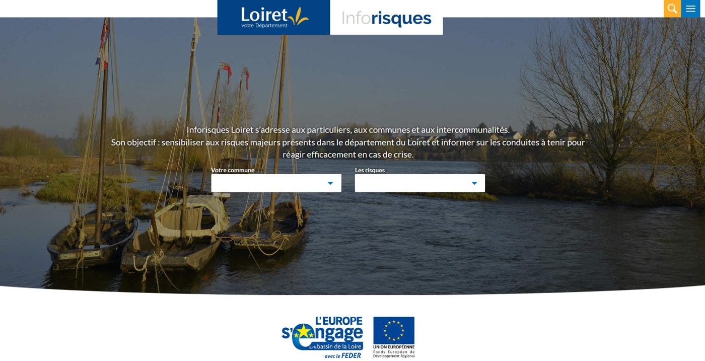 Copie d'écran de la page d'accueil du site Inforisques Loiret