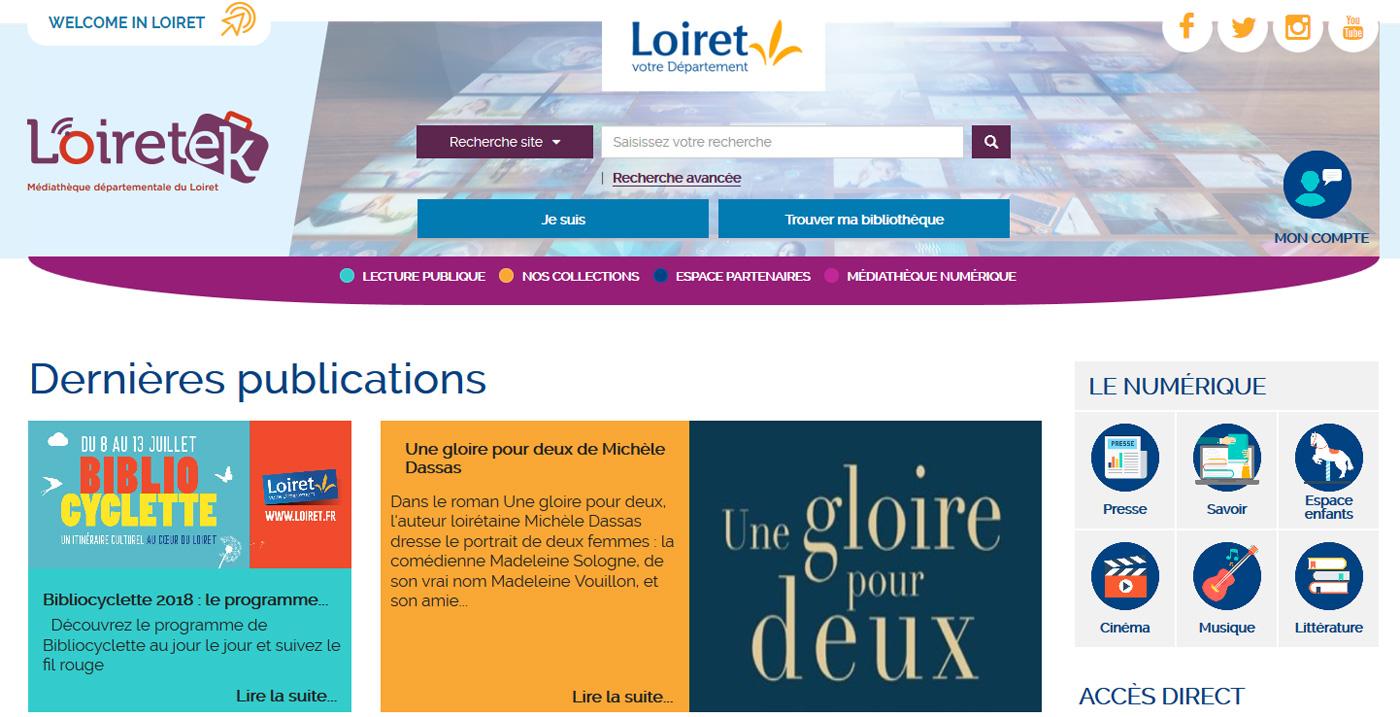 Page d'accueil du site internet de la Loiretek