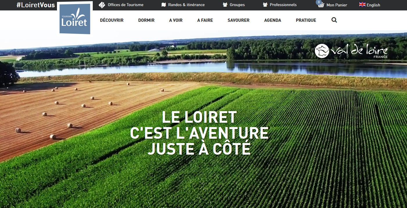 Page d'accueil du site internet de l'ADRTL ou Agence départementale de réservation touristique du Loiret