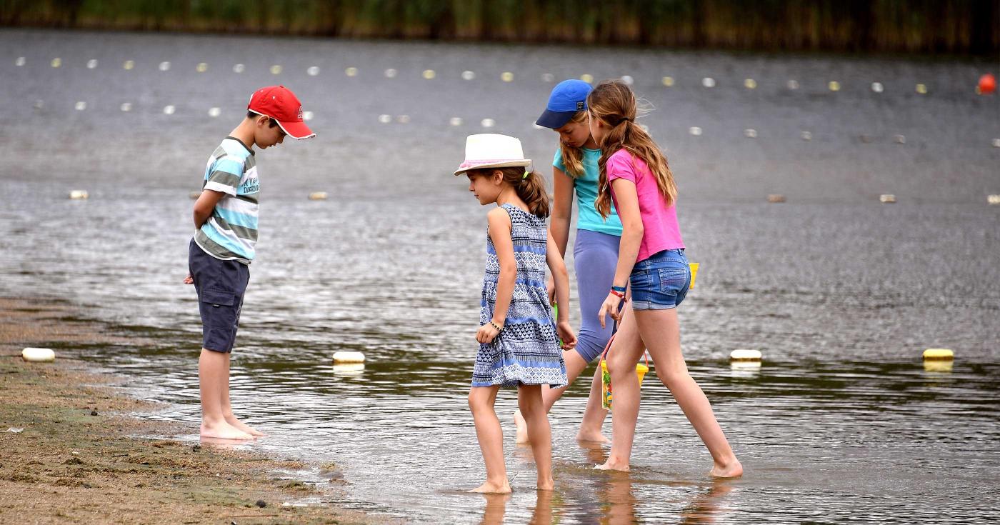 Budget participatif étang de la vallée 2019 - groupe d'enfants les pieds dans l'eau