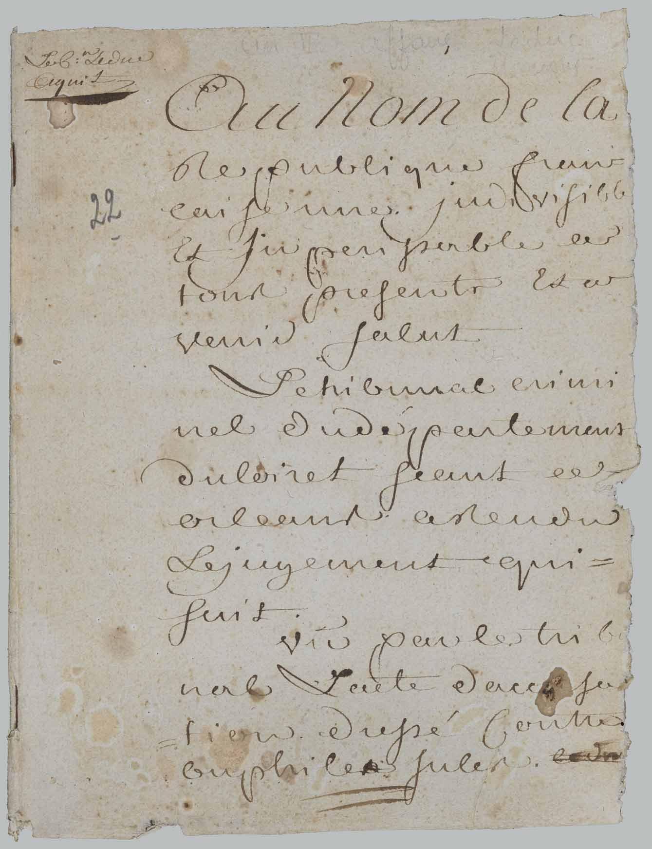 Acte d'acquittement par le tribunal criminel du Loiret en 1794