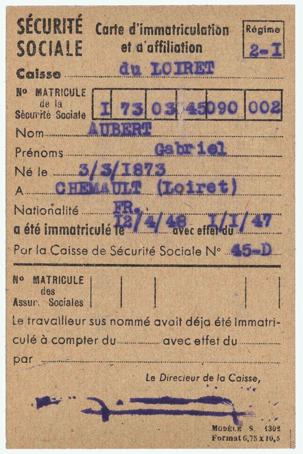 Carte de sécurité sociale de 1948