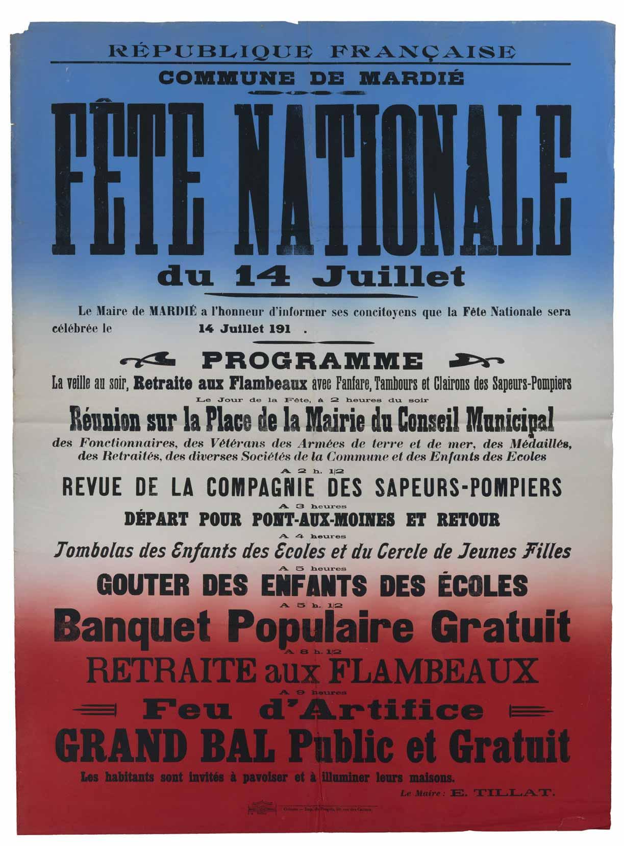Affiche pour la fête du 14 juillet à Mardié en 1919
