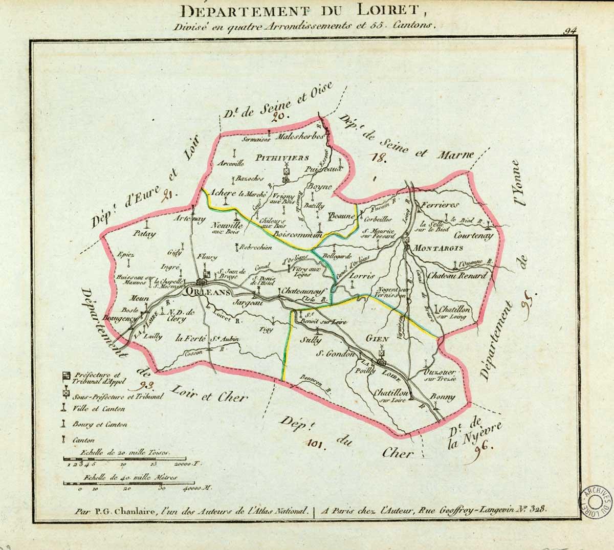 Carte de 1802 du département du Loiret