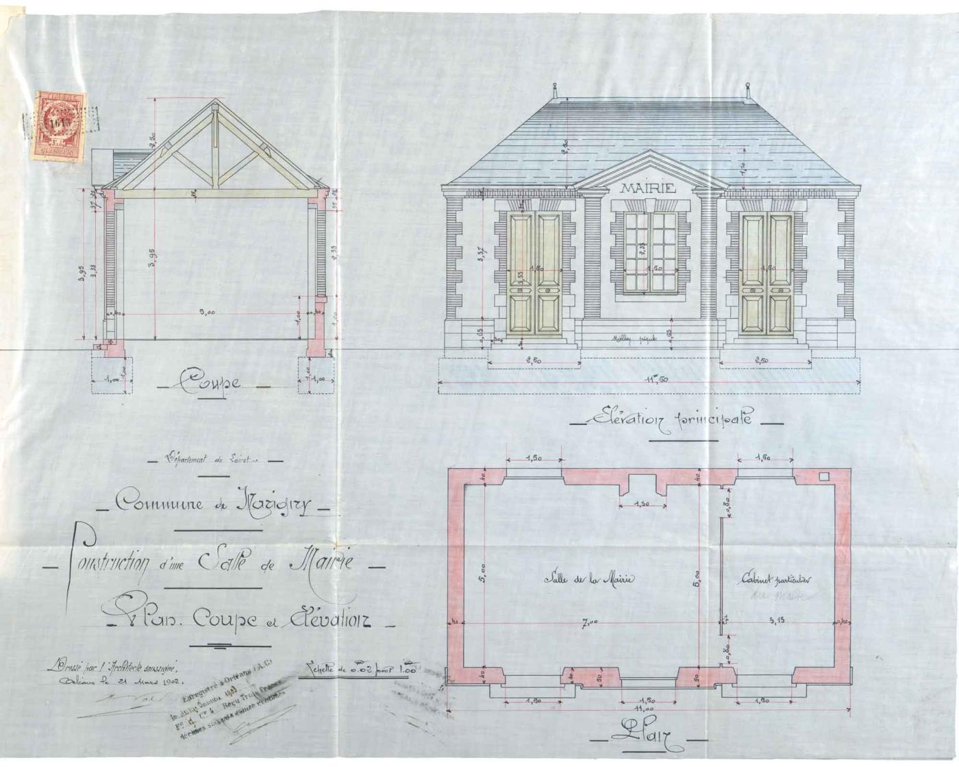 Plan de la mairie de Marigny-les-Usages en 1902