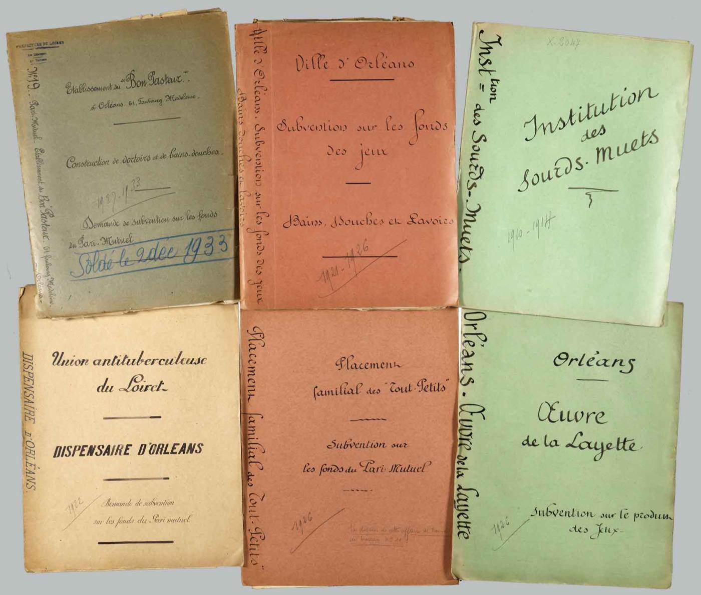 Dossiers préfectoraux de « subvention des établissements charitables », 1910-1933.