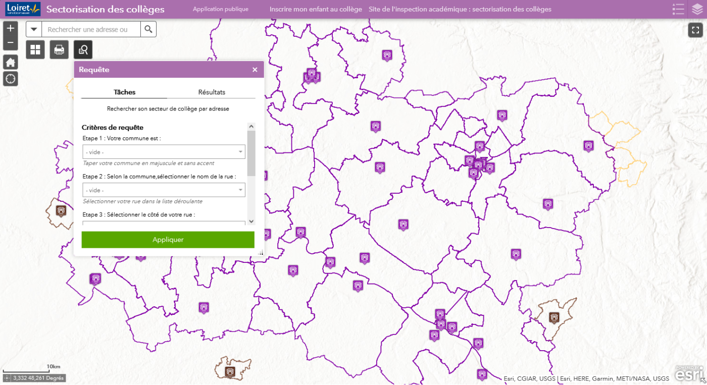 Image du service cartographique sur la sectorisation des collèges