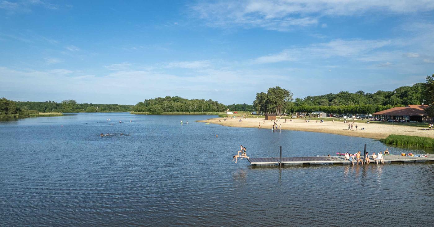 Alerte de niveau 2 à l’étang de la vallée - groupe de jeunes sur un pontant plus jeunes sautant dans l'eau