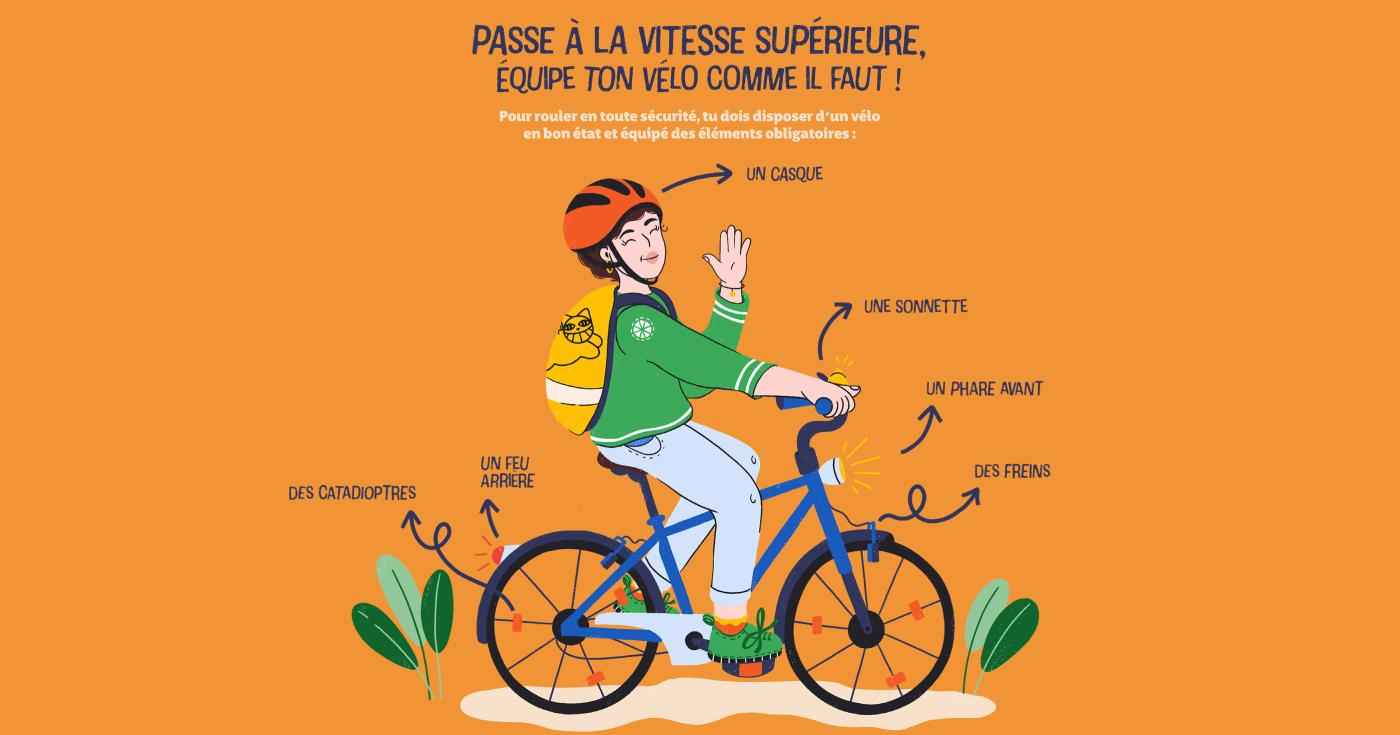 À vélo… la sécurité avant tout ! Dessin équipement obligatoire
