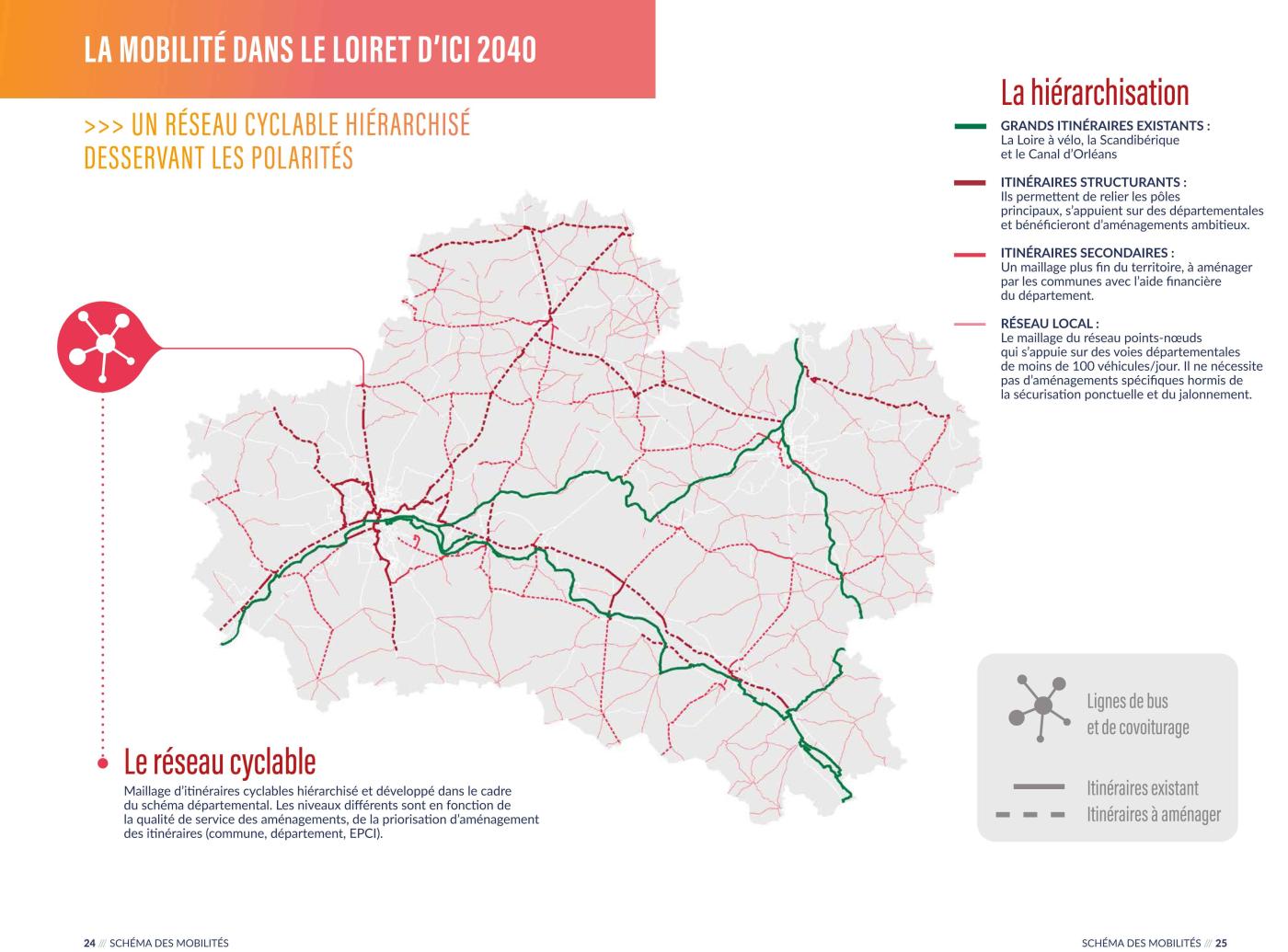 Carte du réseau cyclable hiérachisé desservant les polarités d'ici à 2040