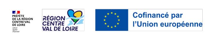 Logos des partenaires ayant participé au financement de la véloroute :  l'Etat, la région Centre-Val de Loire et l'EuropeEtat